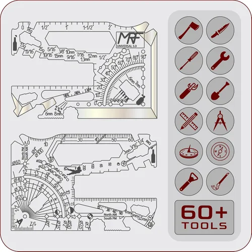Vista 3 de Universal 3.0-60+ Tools - Multiherramienta para tarjetas de crédito con cuchillo, billetera de titanio con regla, abrebotellas y latas para EDC
