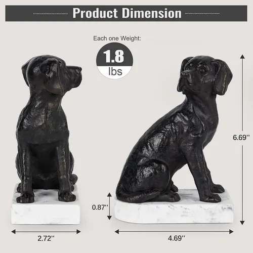 Vista 3 de Sujetalibros decorativos para estantes, sujetalibros con forma de perro para libros pesados, estatuas de labrador retriever como sujetalibros