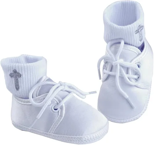 Vista 3 de Booulfi Conjunto de botines y calcetines para bebés recién nacidos para bautizo