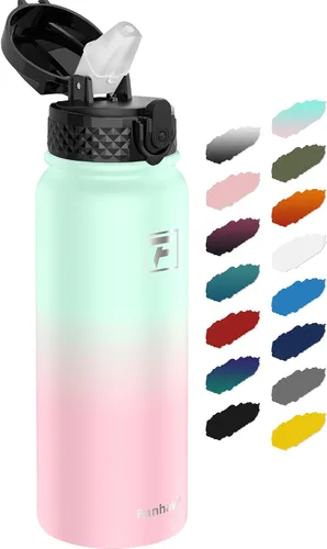 Vista 31 de Fanhaw Botella de agua de acero inoxidable aislada para niños de 20 onzas con tapa con popote, a prueba de fugas y antipolvo, botella de uso diario