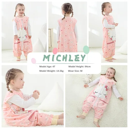 Vista 6 de MICHLEY Manta unisex para bebé, saco de dormir sin mangas con pies, gato, 1-3T