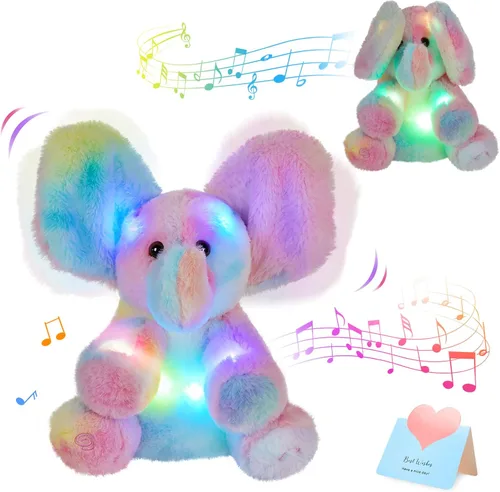 Vista 8 de Glow Guards Peek-a-Boo - Peluche de conejo de 10 pulgadas, juguete de peluche de conejo arcoíris que canta, juguetes de peluche interactivos
