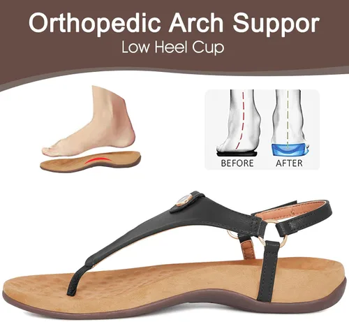 Vista 3 de Athlefit - Sandalias cómodas para mujer con correa en T, con correa trasera, ortopédica, sandalias con soporte ortopédico para el arco del pie