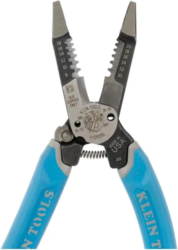 Vista 6 de Klein Tools K12035L Klein-Kurve - Cortadores de alambre, fabricados en EE. UU., herramienta resistente para pelar cables con bloqueo, 8-20 AWG