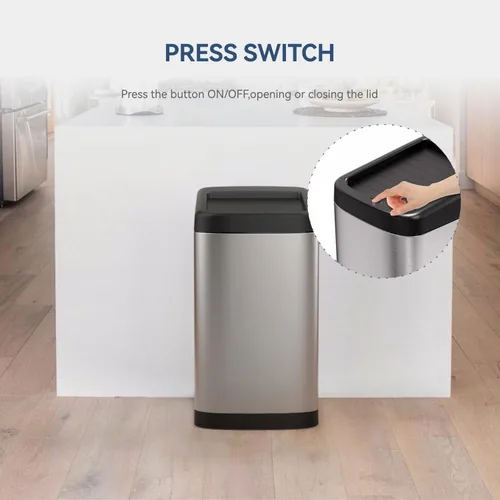 Vista 2 de ELLO&ALLO Bote de basura de cocina de 13 galones con tapa enrollable, sensor de movimiento automático sin contacto, cubo de basura rectangular