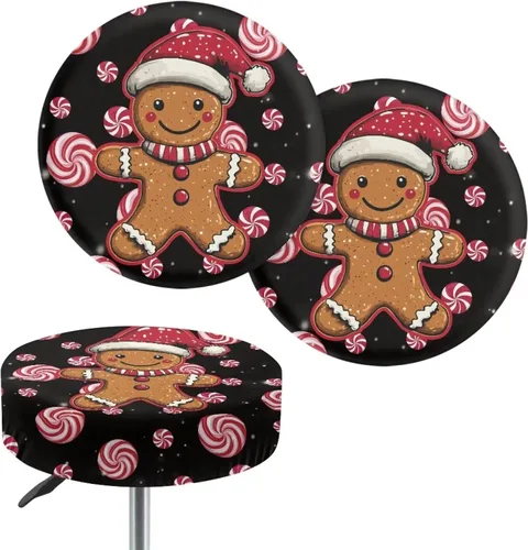 Vista 48 de Juego de 2 fundas redondas para taburetes de Navidad, color azul, diseño de ciervos de Navidad, fundas de cojín elásticas para taburetes de silla