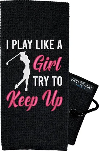 Vista 6 de Wolf Golf Towels - Golf Now Wine Later - Toalla de golf bordada divertida - Regalo de golf para mujer - Accesorios de golf para mujer, 24.00 x 16.00