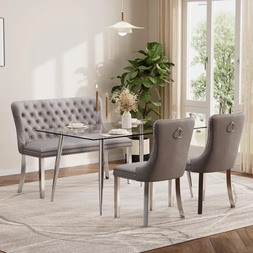 Vista 121 de Baysitone Juego de mesa de comedor de cristal de 51 pulgadas para 4, juego de 5 piezas de comedor moderno, mesa de cocina rectangular de vidrio