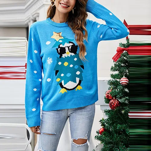 Vista 7 de Suéter de Navidad para mujer, diseño de Papá Noel, elegante, suave, estampado, ropa de otoño