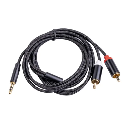 Vista 6 de Cable de 3.3 pies a RCA, chapado en oro, cable auxiliar estéreo de 1/8 macho a macho, adaptador divisor en Y para tabletas, altavoces, teléfonos