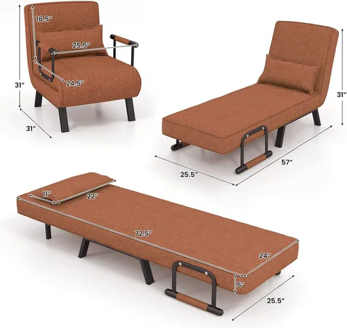 Vista 9 de S AFSTAR Sofá cama convertible 4 en 1, sillón plegable con almohada y respaldo ajustable en 6 posiciones, tumbona acolchada completa para el hogar