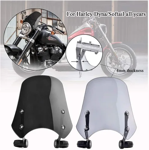 Vista 9 de Parabrisas para motocicleta, deflectores de viento, protector de visera con soporte universal para Ha-rley Dyna Iron 883 Softail Sportster 883