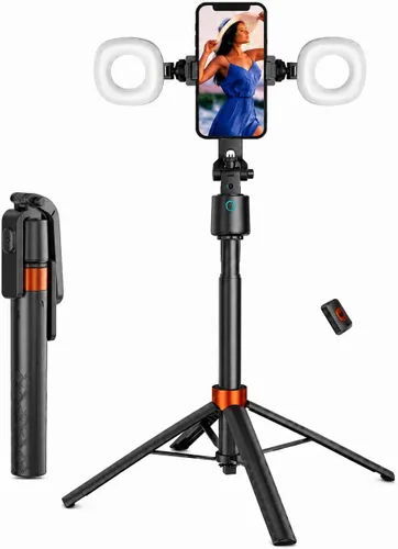 Vista 2 de Trípode de 70 pulgadas para teléfono, trípode portátil todo en uno extensible para celular, trípodes altos de viaje para grabar videos, selfies