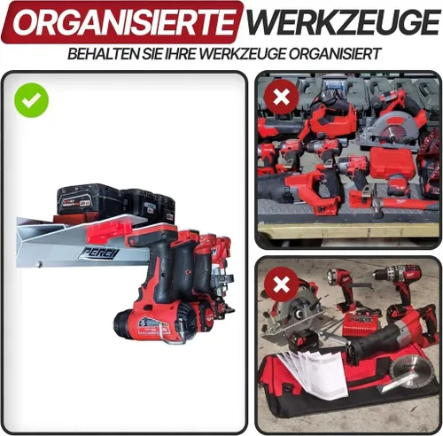 Vista 5 de Soporte para herramientas PERCH para Milwaukee M18 18v Monta de forma segura 5 herramientas inalámbricas Montaje universal Organizador