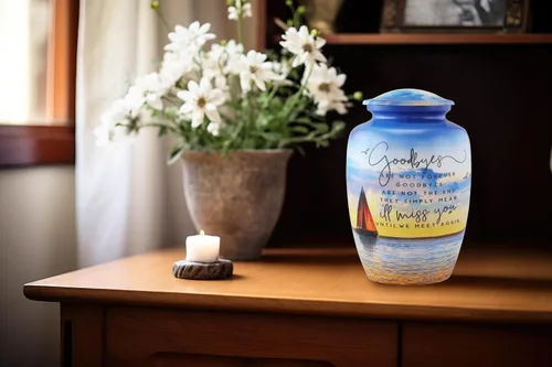 Vista 6 de Urna de velero para cenizas humanas – Urnas de cremación para hombres y mujeres – Urna funeral y conmemorativa para adultos – Homenaje a vela