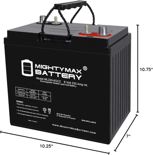 Vista 9 de Mighty Max Battery ML230-6GC2 - Batería recargable de 6 voltios 230 AH, terminal dual, SLA AGM para carrito de golf