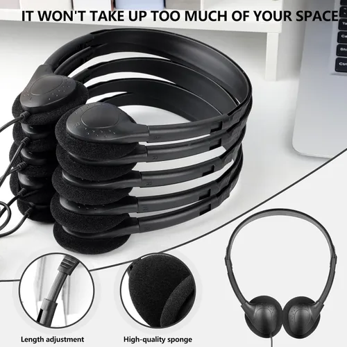 Vista 7 de Paquete de 10 auriculares USB tipo C a granel para el aula, niños y escuelas, con cable
