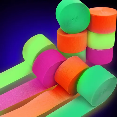 Vista 8 de Suministros de fiesta que brillan en la oscuridad de 400 pies que brillan en la oscuridad, serpentinas de papel crepé que brillan en la oscuridad