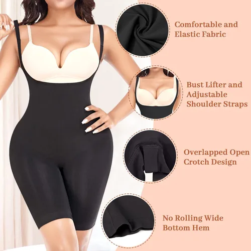 Vista 5 de Ganado Body adelgazante para mujer, con control de abdomen, sin costuras, fajas, busto abierto, medio muslo, moldeador de cuerpo, pantalones cortos