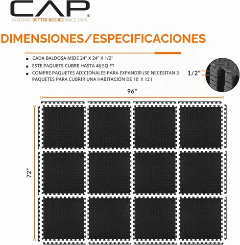 Vista 4 de CAP Puzzle Exercise Mats 1/2” Thick EVA Interlocking Foam Tiles for Home Gym Flooring Multiple Options