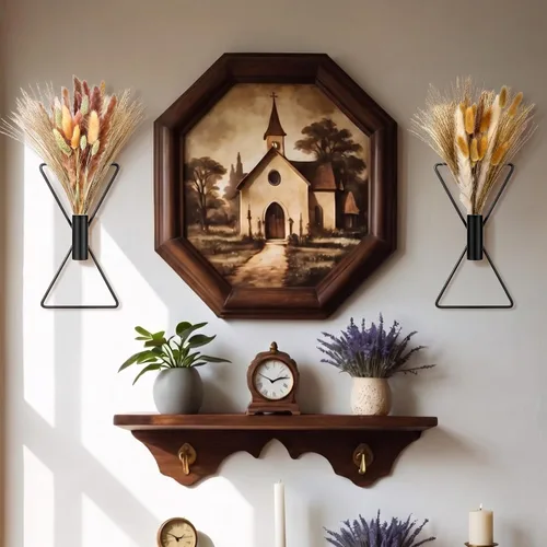 Vista 4 de Peryiter 2 Piezas de Decoración de Pared Boho Arte de Pared de Metal Macetas Colgantes en Forma de X con Pampas Artificiales Decoración Moderna