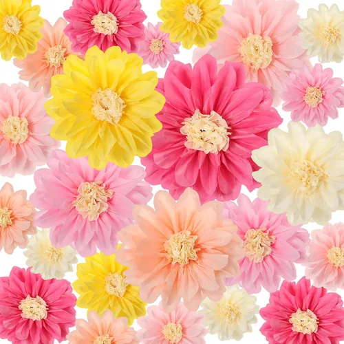 Vista 16 de Geyee 18 Piezas Flores de Papel Mexicanas Coloridas Fiesta Flores de Papel de Seda Pompones Carnaval Mexicano para Fondo Floral de Fiesta Boda