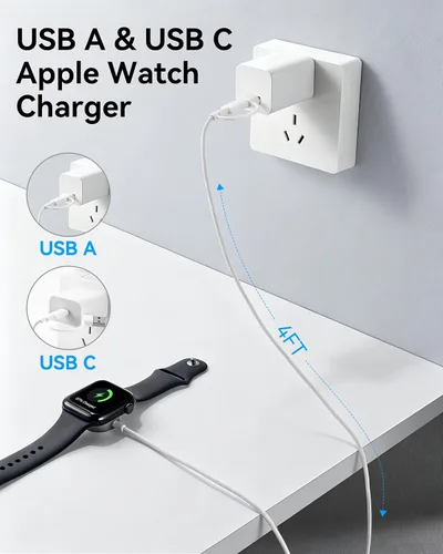 Vista 5 de Esenciales de viaje 2 en 1 para cargador de Apple Watch de carga rápida de Blanco