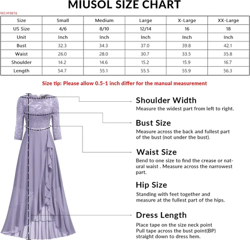 Vista 6 de Vestido largo de dama de honor con vuelos de encaje y cuello en V para mujer de MIUSOL