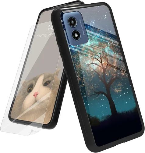 Vista 148 de Funda para Motorola Moto G Play 4G 2024 con protector de pantalla, parte trasera de vidrio templado + funda de silicona suave TPU absorción