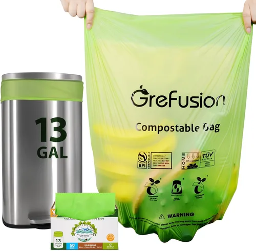 Vista 14 de GreFusion Bolsas compostables para cubo de compost de cocina, 1.2 galones, 125 unidades, certificadas por BPI y ASTM, a prueba de fugas y control