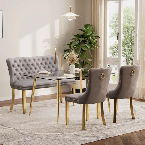 Vista 27 de Baysitone Juego de mesa de comedor de cristal de 51 pulgadas para 4, juego de 5 piezas de comedor moderno, mesa de cocina rectangular de vidrio