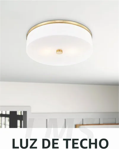 Vista 8 de LMS Lámpara de techo empotrada, moderna lámpara de techo de baño dorada cepillada con tambor blanco lechoso pantalla acrílica para cocina, sala