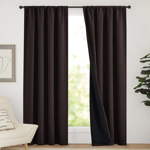 Vista 21 de NICETOWN Biscotti Beige 100% Cortinas opacas de 45" de largo para cocina, bolsillo con varilla para sótano completamente opaco, cortinas térmicas