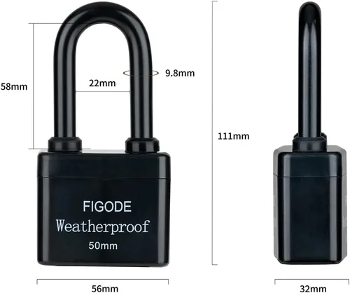 Vista 2 de FIGODE® Candado impermeable para exteriores, cerradura grande de servicio pesado resistente con cubierta de acero laminado con llave, 2.2 pulgadas