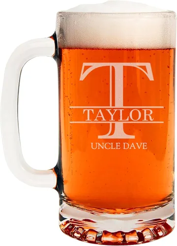 Vista 10 de Taza de cerveza de vidrio con monograma grabado de 16 onzas (letra A), regalos de cerveza personalizados de la A a la Z para hombres, Día del Padre