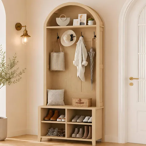 Vista 9 de Árbol de pasillo arqueado con banco y almacenamiento de zapatos Nogal