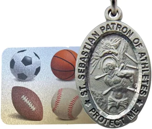 Vista 7 de Westmon Works Juego de medalla de San Sebastián para todos los deportes con colgante de medallón de peltre y tarjeta de oración en una bolsa