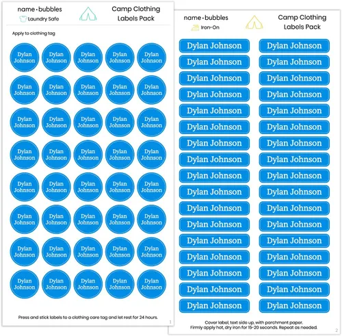Vista 16 de Name Bubbles - Etiquetas de nombre personalizadas - Etiquetas personalizadas para guardería, escuela y campamento (74), planchables y adhesivas
