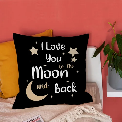 Vista 3 de Burosev Funda de almohada suave con texto en inglés "I Love You to The Moon and Back", funda de almohada decorativa para el día de San Valentín