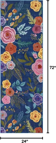 Vista 2 de Unique Loom Blossom Collection Ashley - Alfombra de área (2 x 6 pies, color azul/oliva)