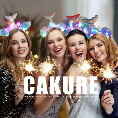 Vista 6 de CAKURE Diadema LED de estrella de mar con luz de tul brillante, aro para el pelo, accesorios para el cabello para mujeres y niñas