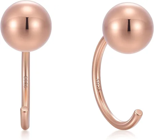 Vista 33 de CHIC & ARTSY Aretes de medio aro de plata de ley 925 para mujer, juego de aros pequeños con barra de bola, estrella, luna y perla, ligeros, ajuste