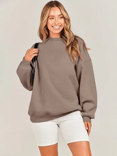 Vista 6 de ANRABESS Sudadera de gran tamaño para mujer, con cuello redondo, estilo Y2K, sudadera con capucha de forro polar, cómoda, camiseta informal, ropa