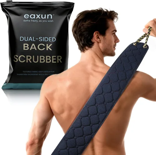 Vista 8 de Exfoliante de espalda con asas, toalla exfoliante de espalda de doble cara de 38.5 pulgadas, toalla exfoliante corporal, paño exfoliante herramienta