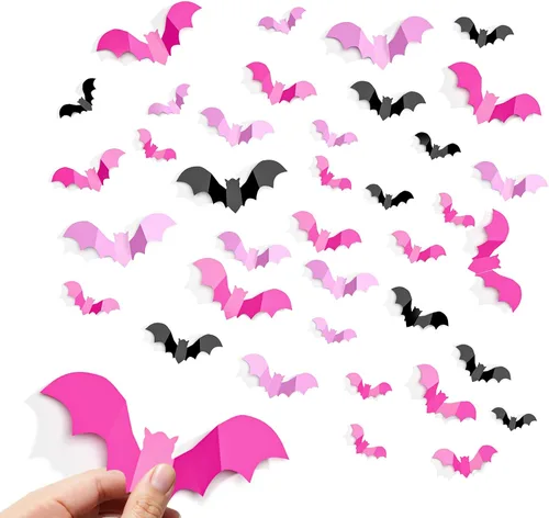 Vista 10 de CLEANGOR 140 piezas de murciélagos para decoración de Halloween, suministros de fiesta de Halloween, calcomanías de pared de murciélagos 3D, bonitas