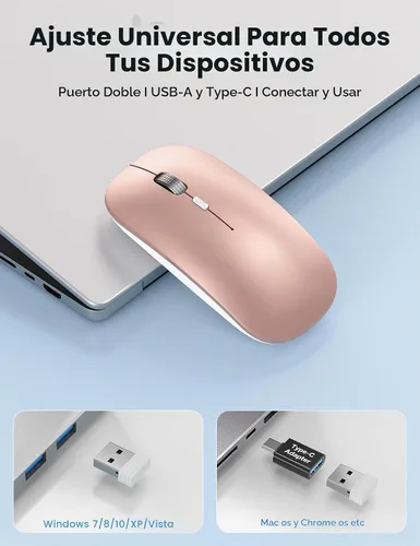 Vista 3 de SABLUTE Ratón para MacBook Wireless Bluetooth Ratones Portátil Mac iPad Oro rosa