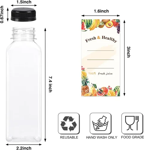 Vista 2 de Moretoes - 8 unidades de botellas de jugo de 16 onzas, botellas de plástico con tapas, botellas reutilizables para jugos para bebidas, batidos