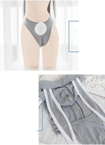Vista 4 de Jilneed Lencería sexy para mujer, disfraz de conejo de anime kawaii para adultos, body de peluche Lolita de una pieza