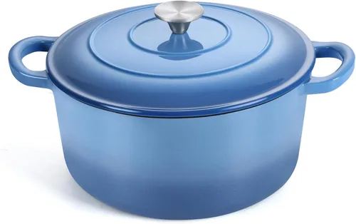 Vista 10 de TeamFar Horno holandés de hierro fundido esmaltado, olla pequeña de 3 cuartos de galón con tapa, olla de hierro fundido resistente para hornear pan