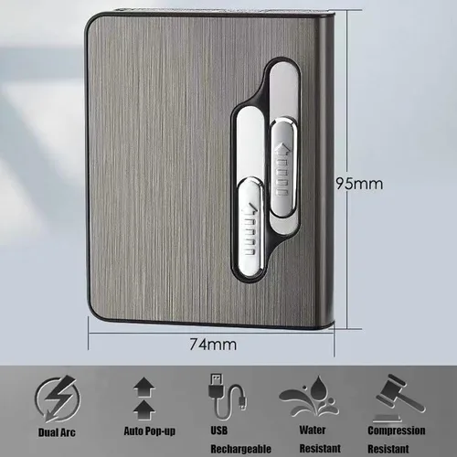 Vista 5 de Caja de cigarrillos con encendedor, 10 cajas de cigarrillos de tamaño regular, soporte de expulsión automática integrado con encendedor de doble